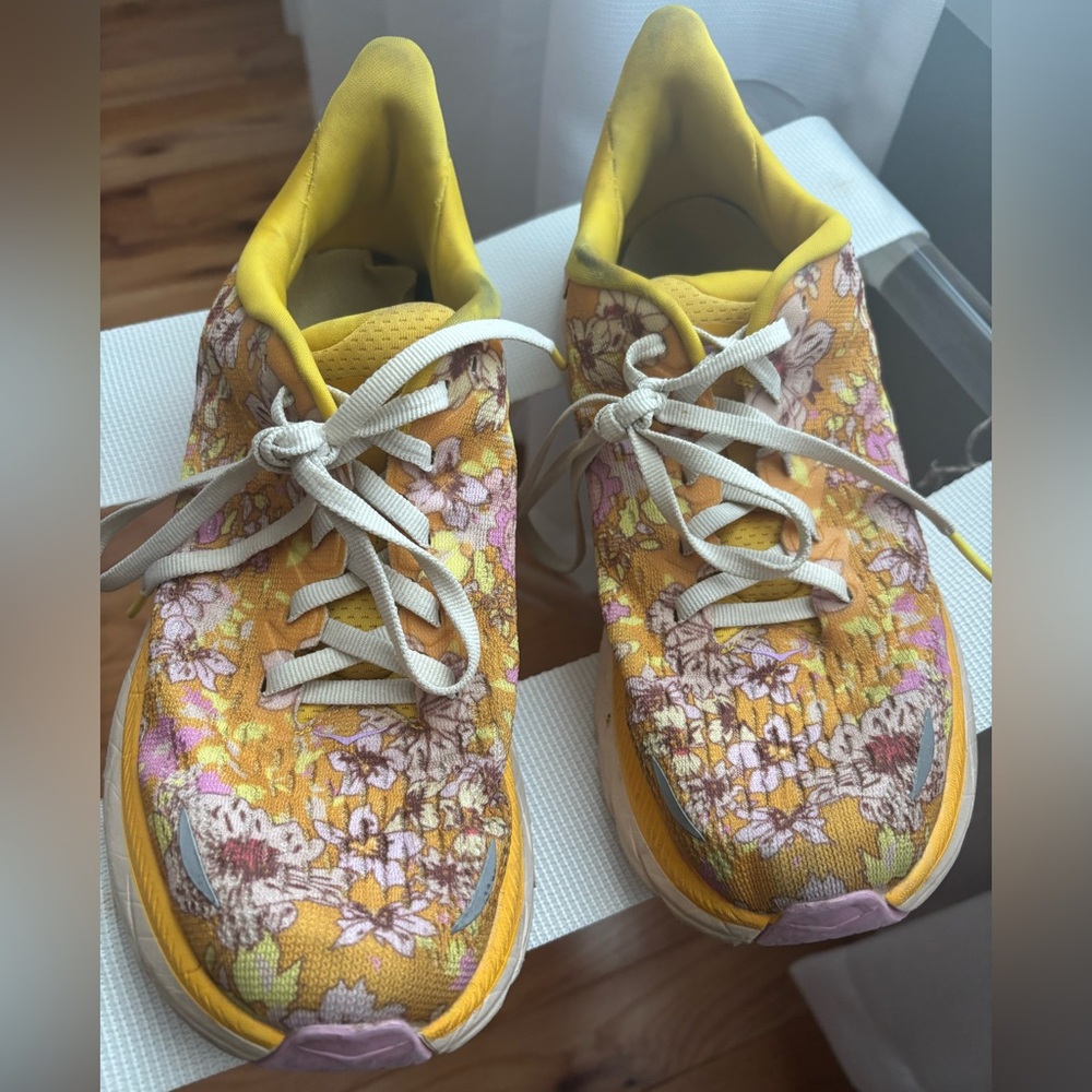 Hoka Yellow and Purple Floral Athletic Shoes size 8